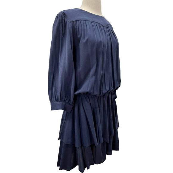 Zadig & Voltaire Navy Blue Rooka Tiered Roundneck 3/4 Length Sleeve Dress Large - Picture 4 of 12